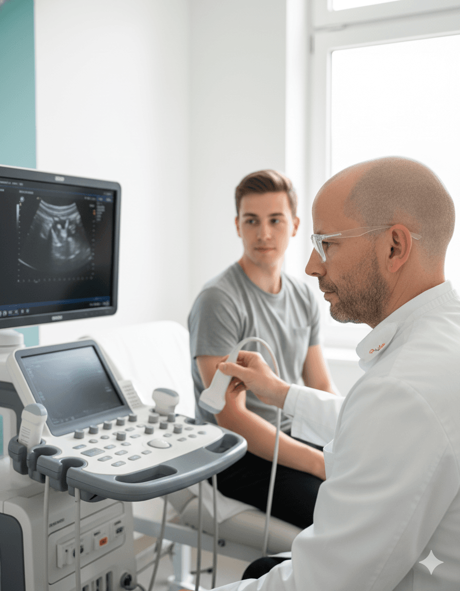 Dr. Lukas bei der Ultraschalluntersuchung – modernste Diagnostik